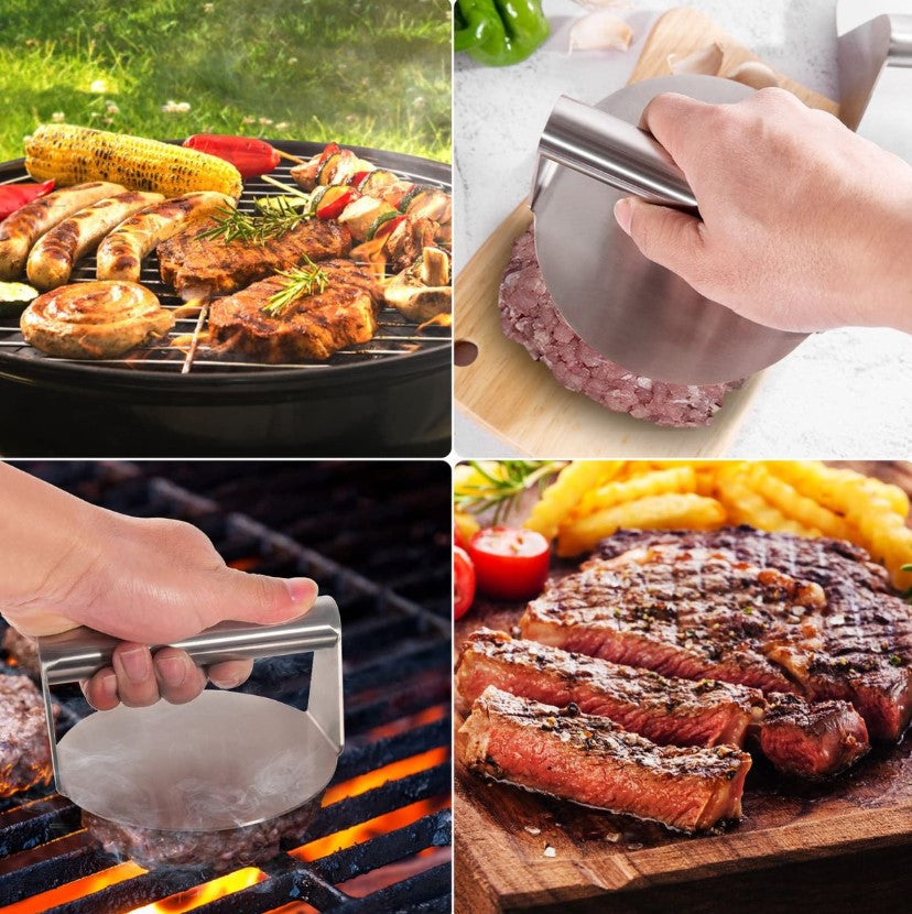 Stainless Steel Smash Burger Braai Press with 100 Pcs Hamburger Patty Paper