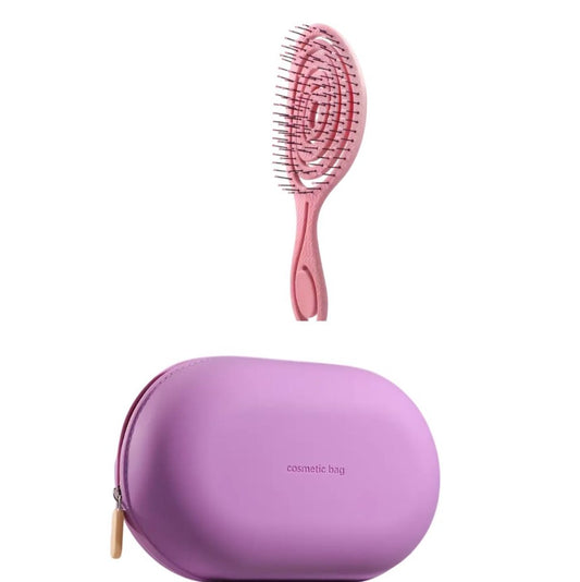 Detangler Brush + Silicone Cosmetic Bag Combo
