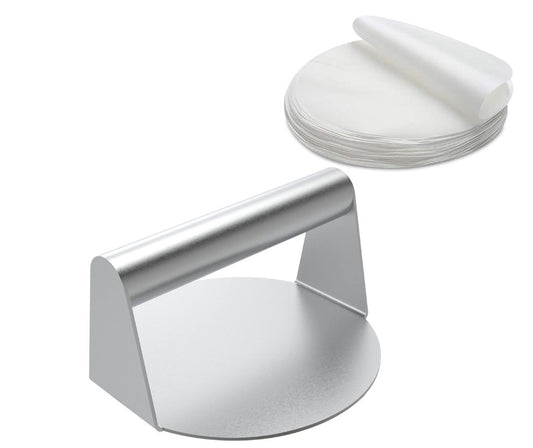 Stainless Steel Smash Burger Braai Press with 100 Pcs Hamburger Patty Paper
