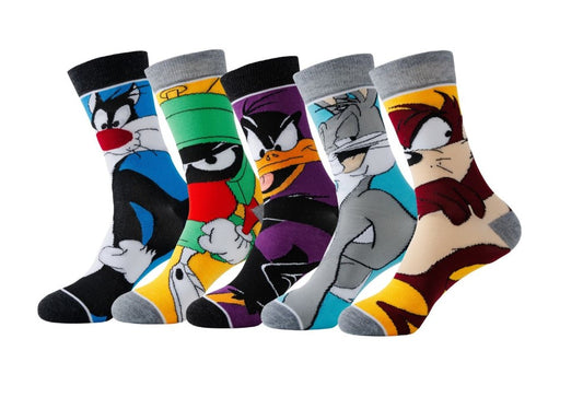 5 Pairs of Cartoon Character Happy Socks for Men and Boys